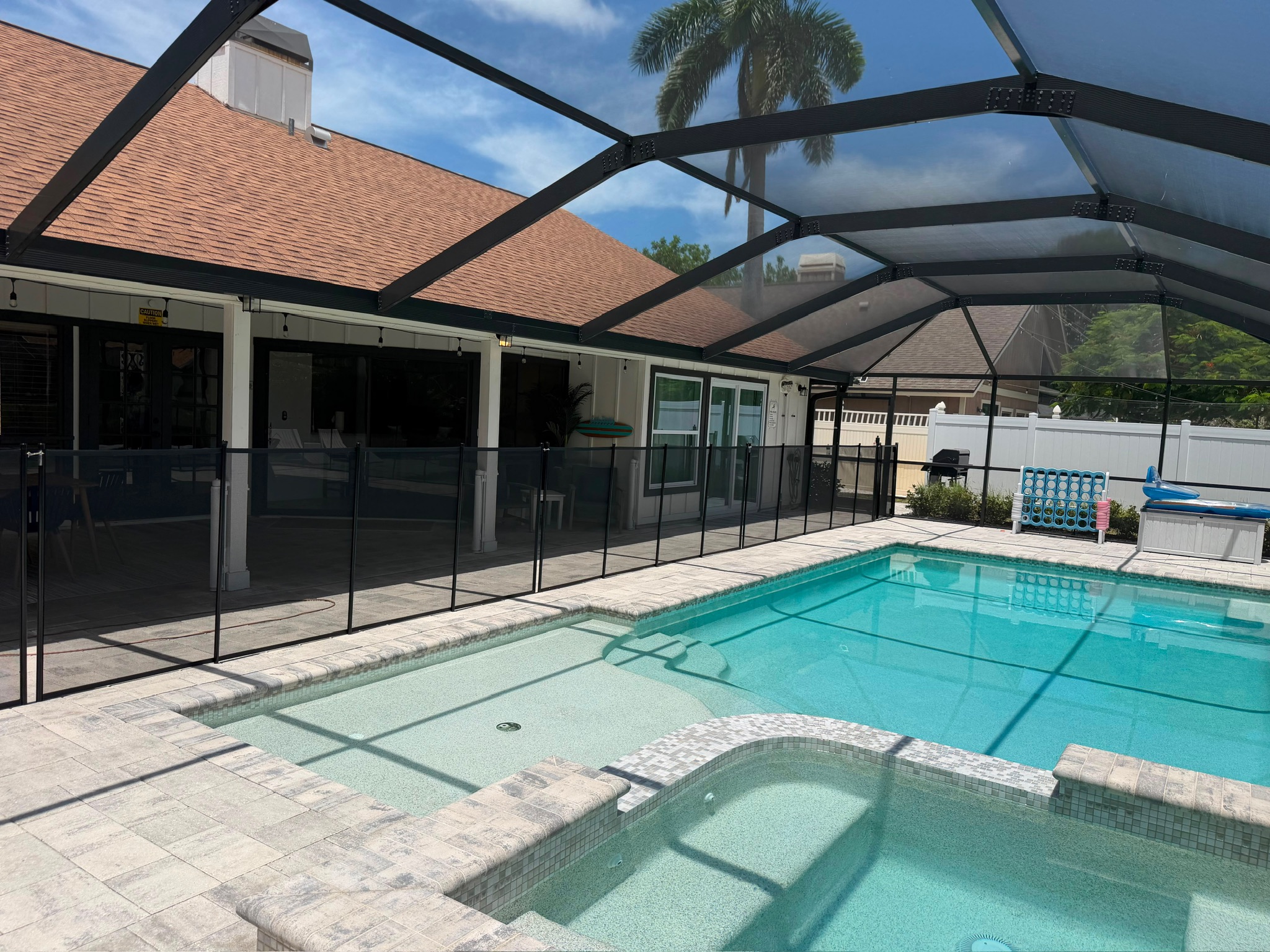 A child safety fence is available for the pool area.