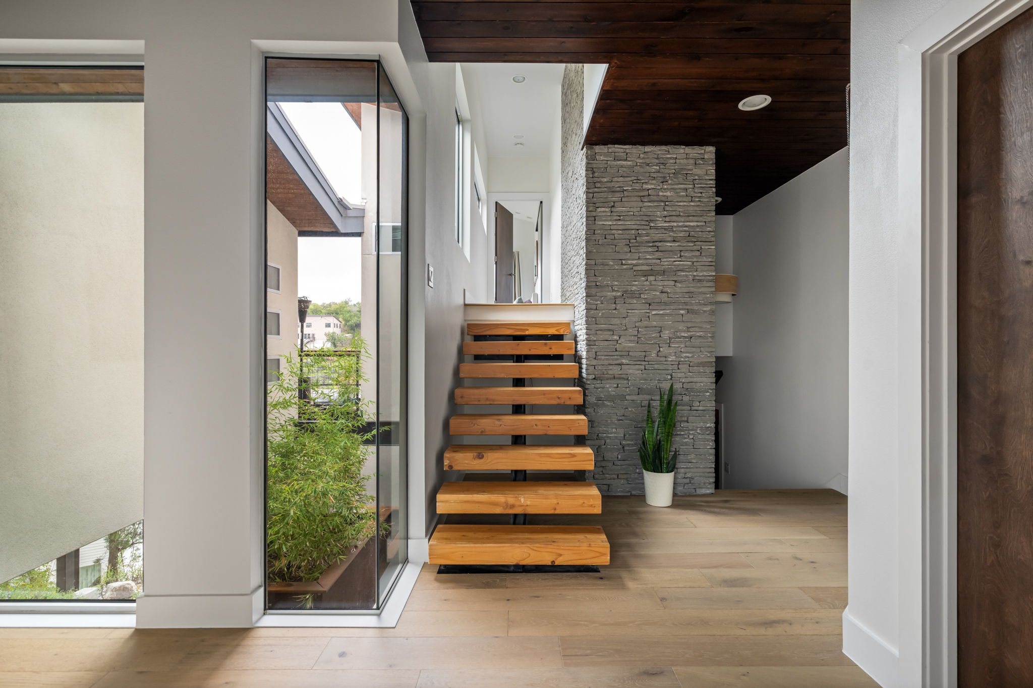 Modern stairway with natural light and clean design