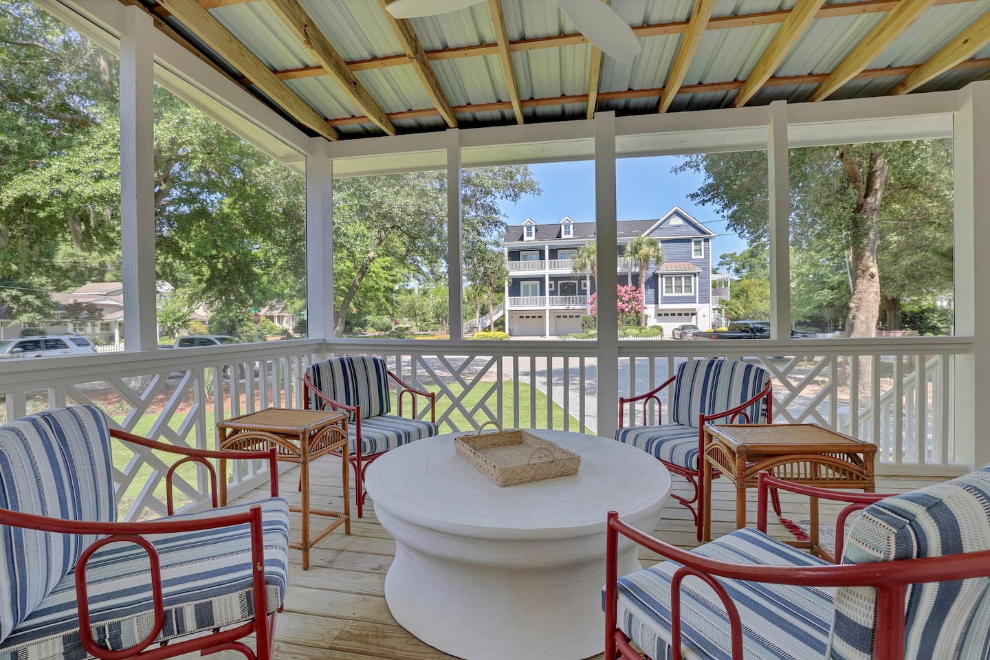 Shady, screened porch 