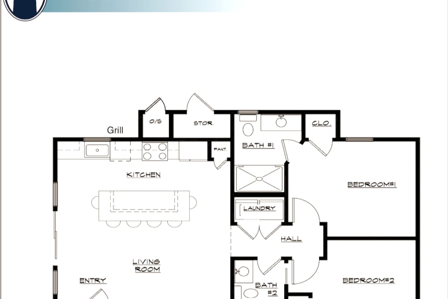Condo floor plan. Private patio is located outside the sliding door on the left side. 