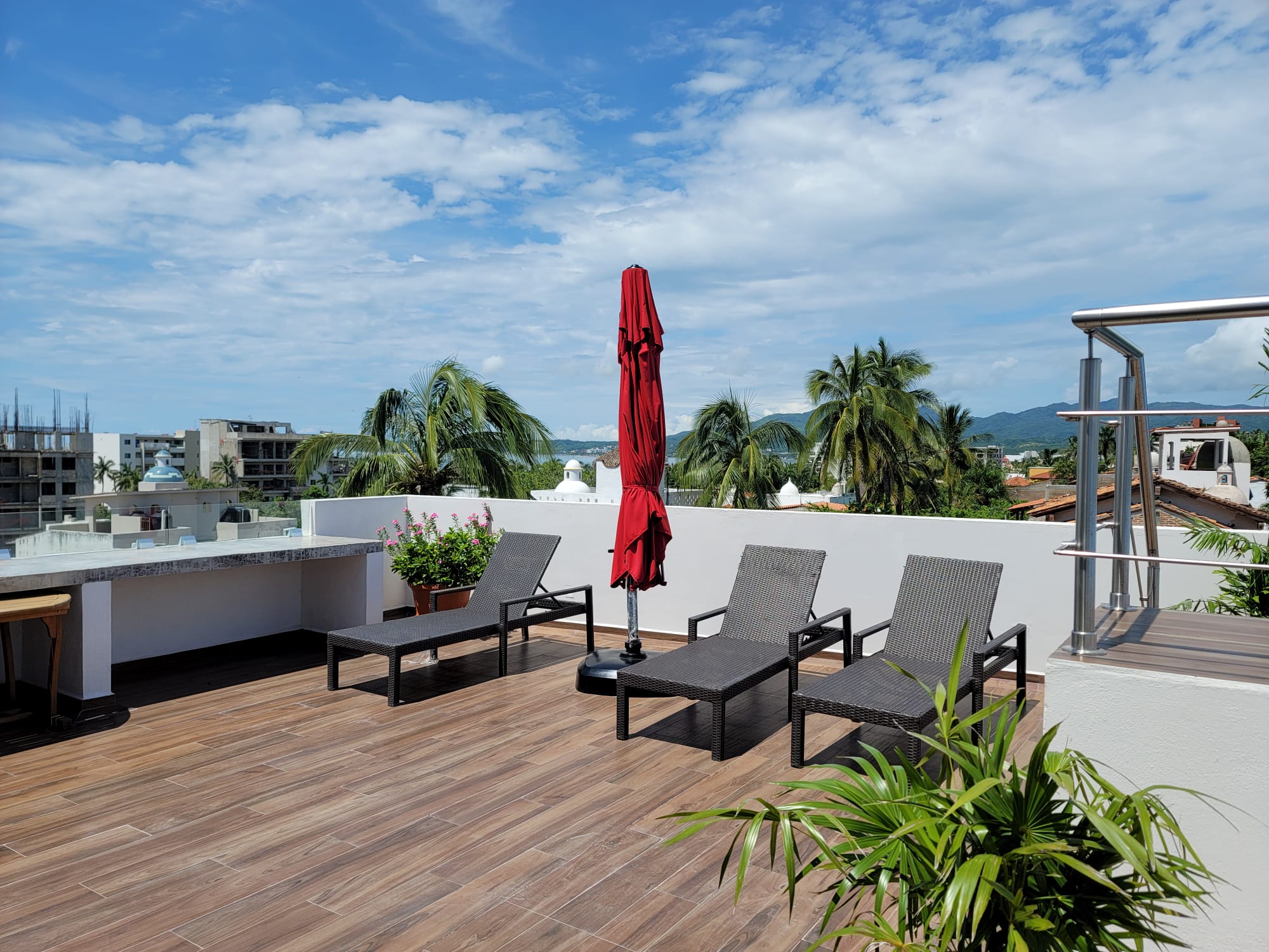 Sun chairs near pool