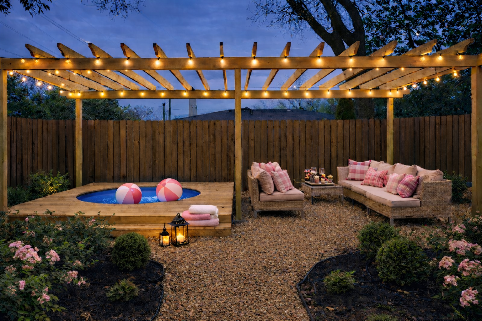 String lights, a seasonal soak, and cozy seating!