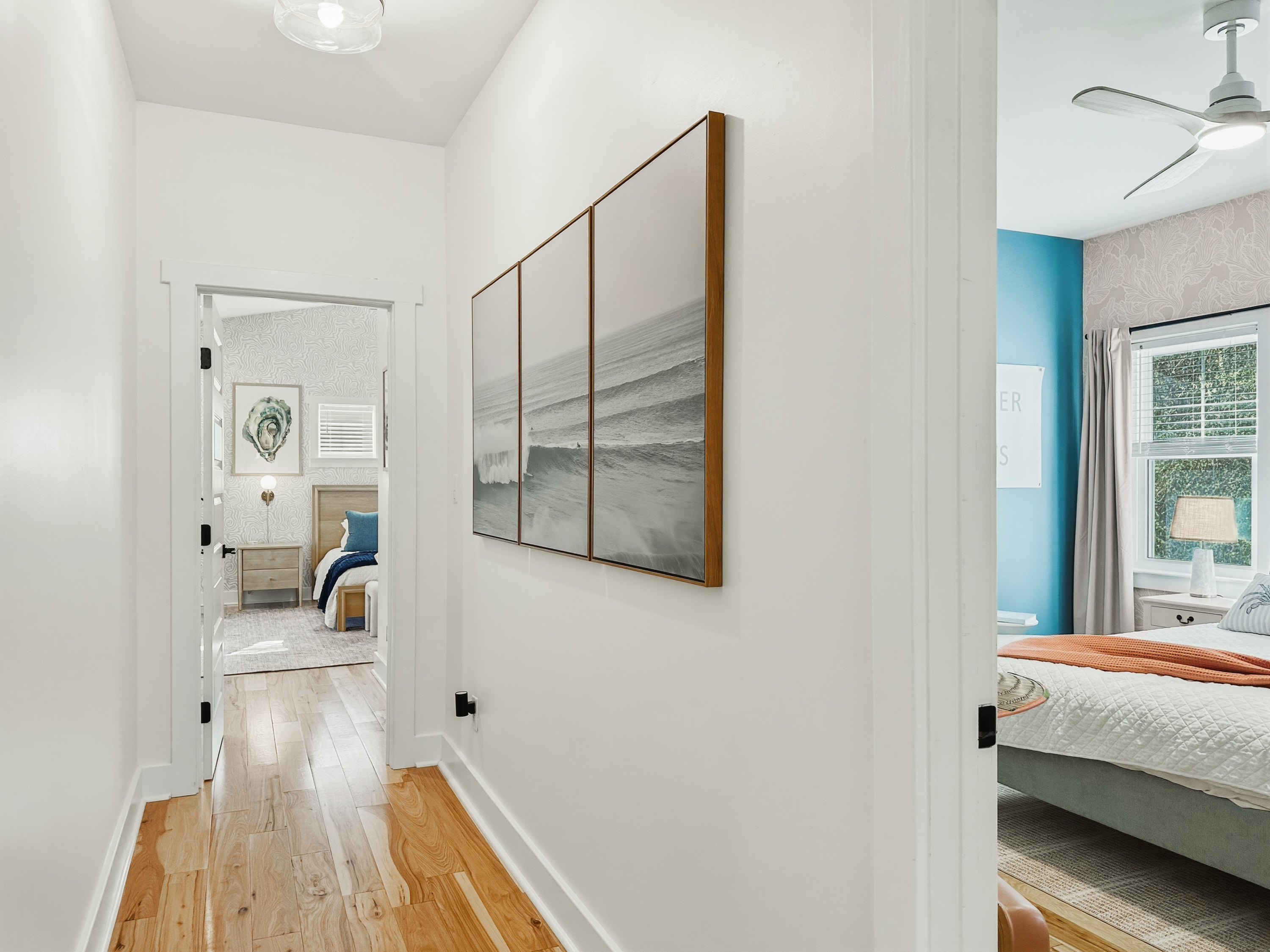 To the right on the hallway is the second suite.