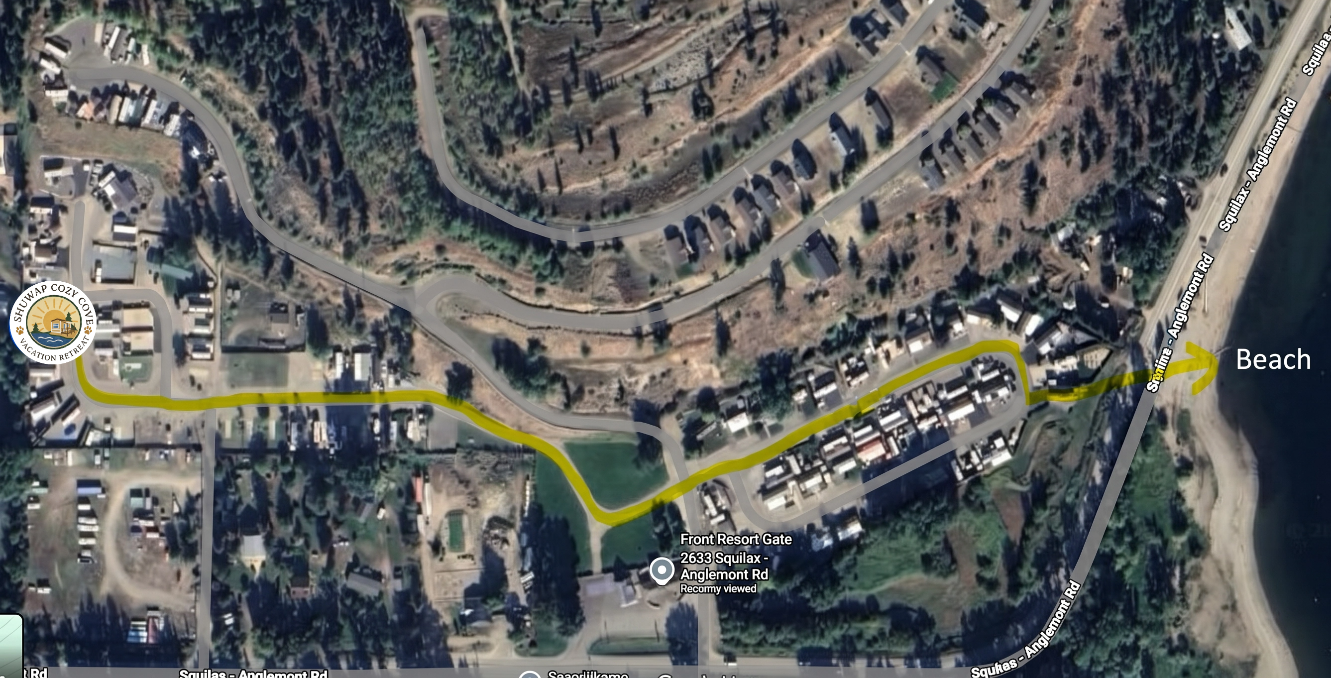 Map showing 8 to 9 minute walk to the beach