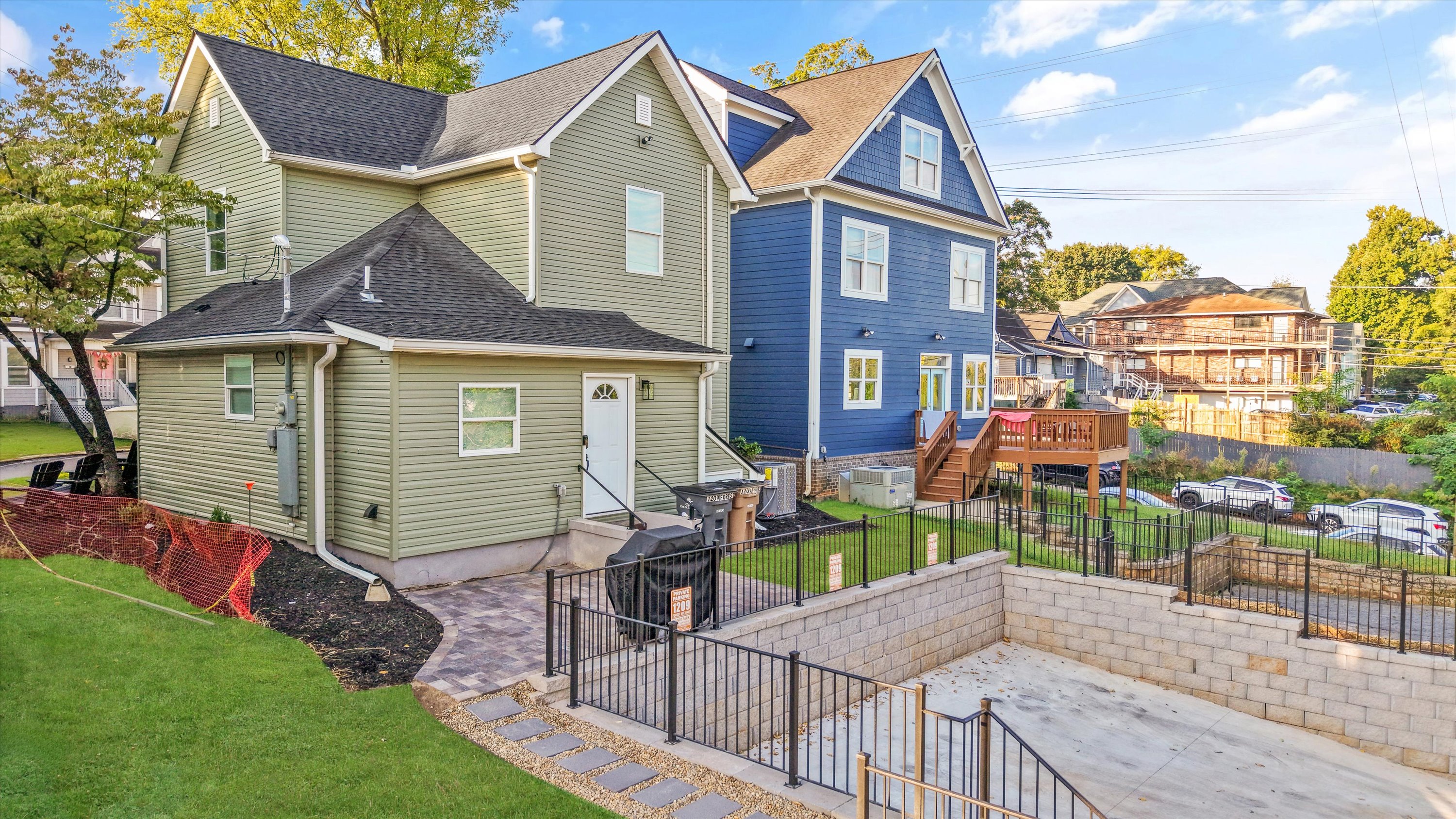 Patio, parking, & rear entry