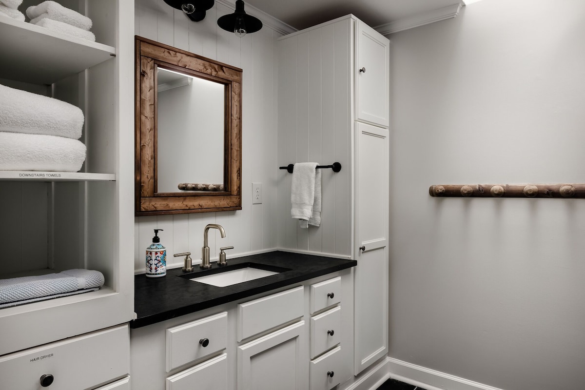 First floor renovated bathroom off the stove room
