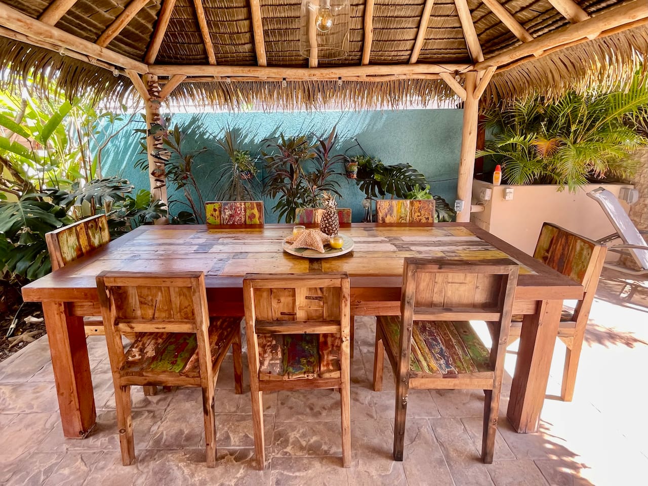 Shady palapa for boat drinks, games, or outdoor dining.