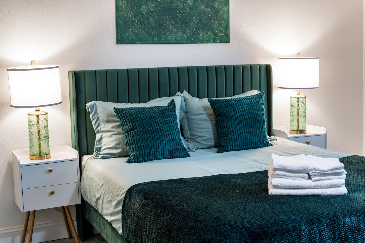 Chic and serene—this bedroom features curated décor and a calming palette for a restful stay.