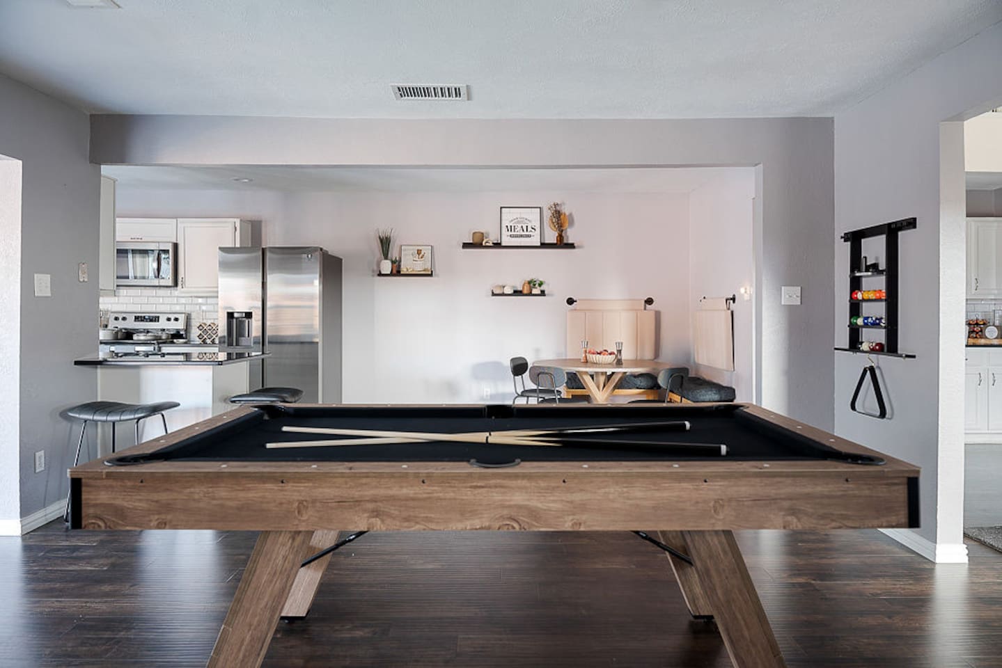 Have some fun with this chic, fully-equipped pool table during your stay