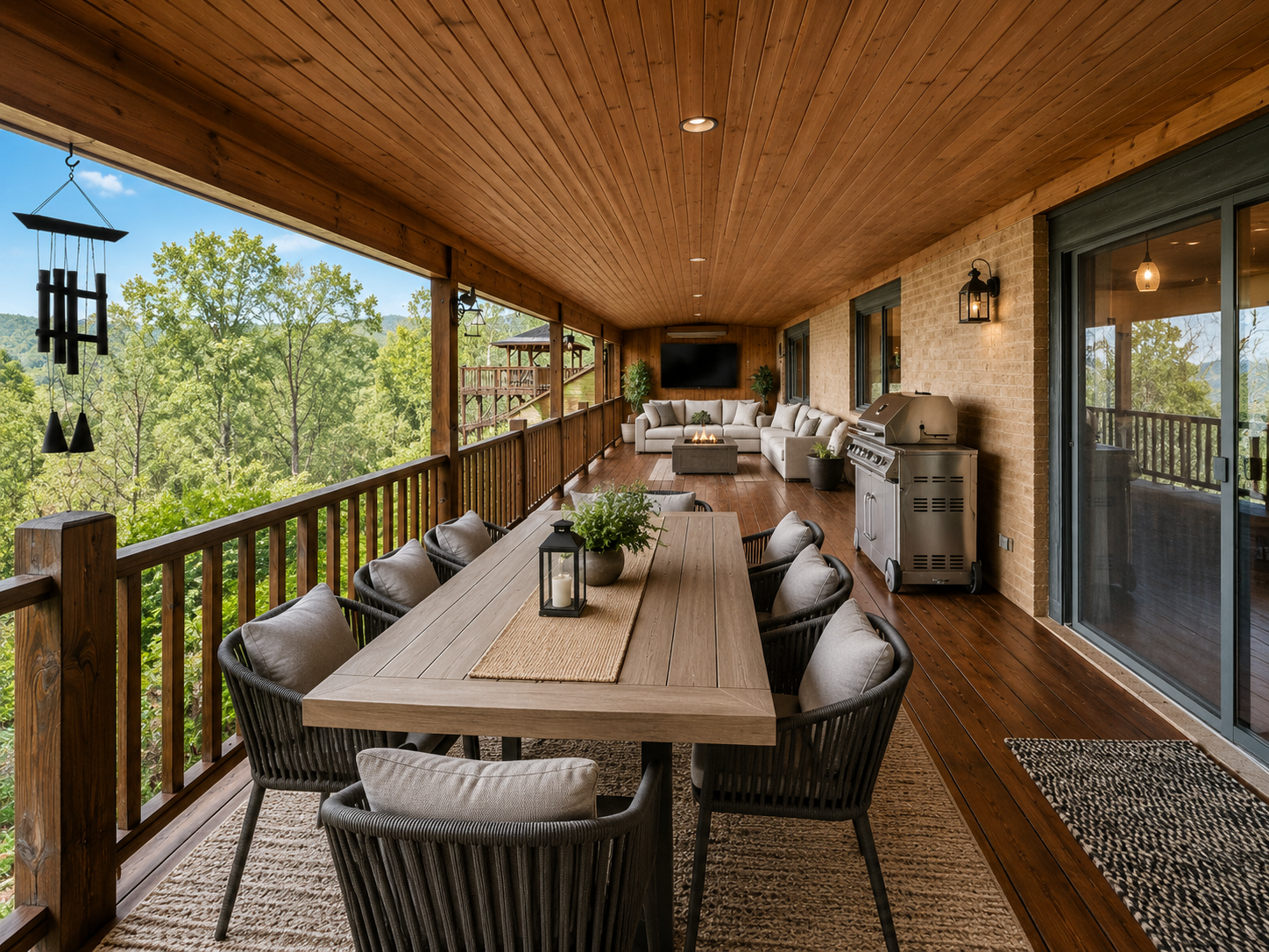 {Covered Mountain Deck} Dine beneath the mountain breeze, surrounded by the sounds of the forest and sweeping views that invite you to stay a little longer.