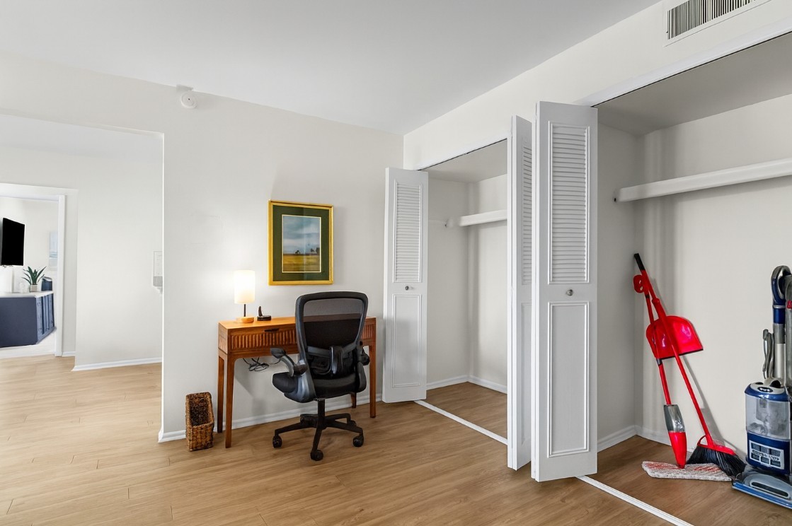 Dedicated work area with desk and chair—ideal for remote work or planning your next adventure.