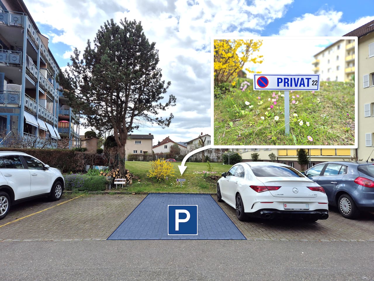 Free private parking right next to the building