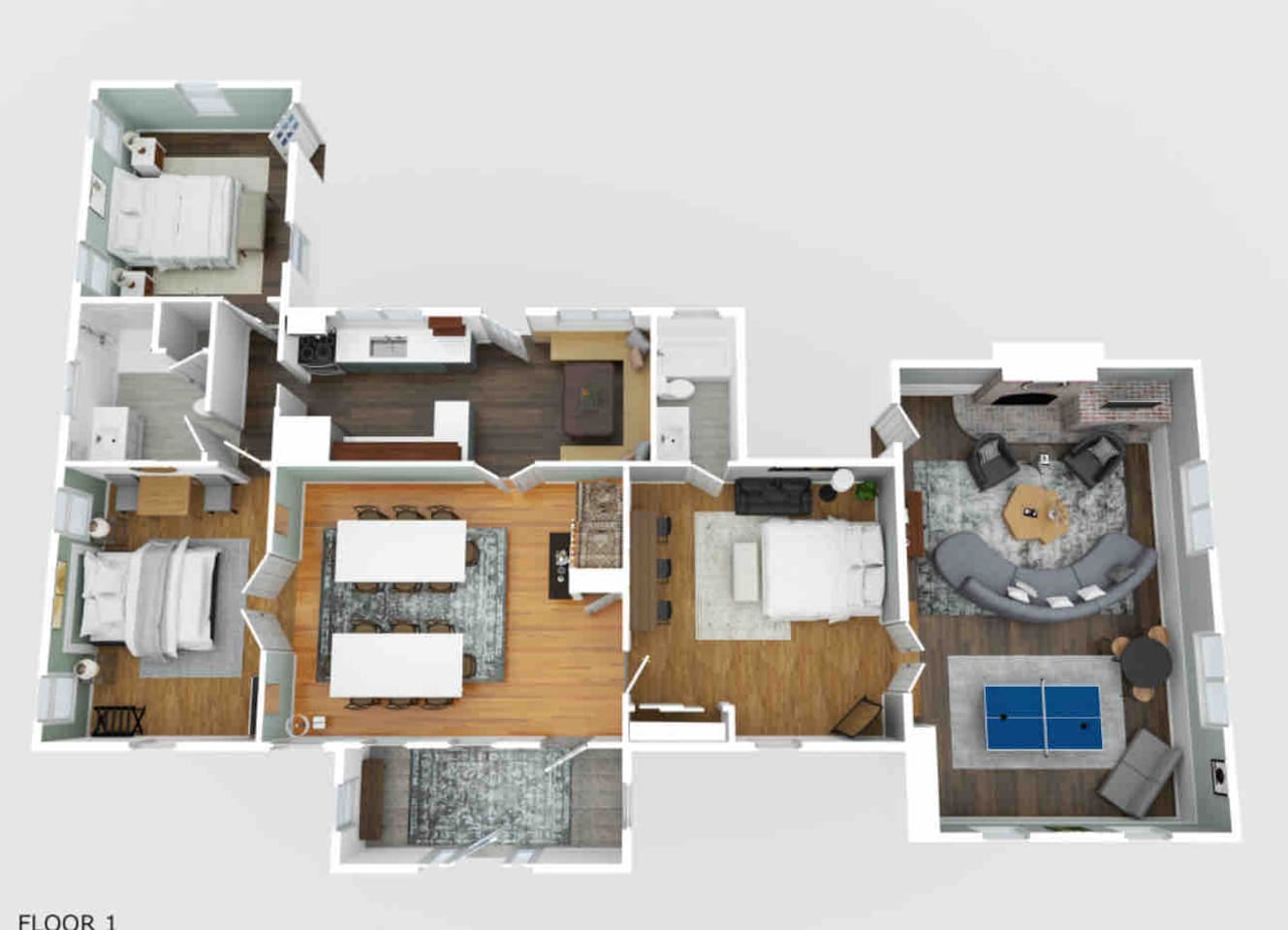 1st floor layout (with the Murphy bed down)

Eucalyptus Suite (2 bd 1 bath) is on the left side of downstairs.