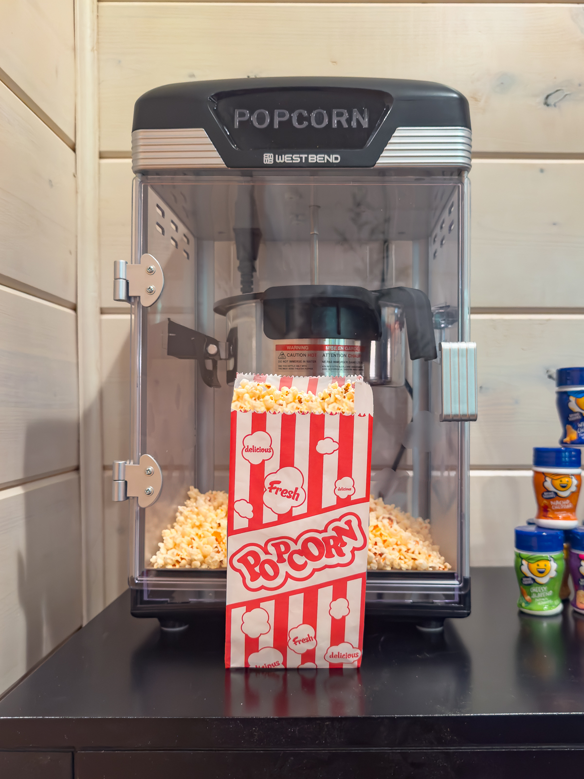 Movie night ready with fresh popcorn from your own classic popcorn machine.