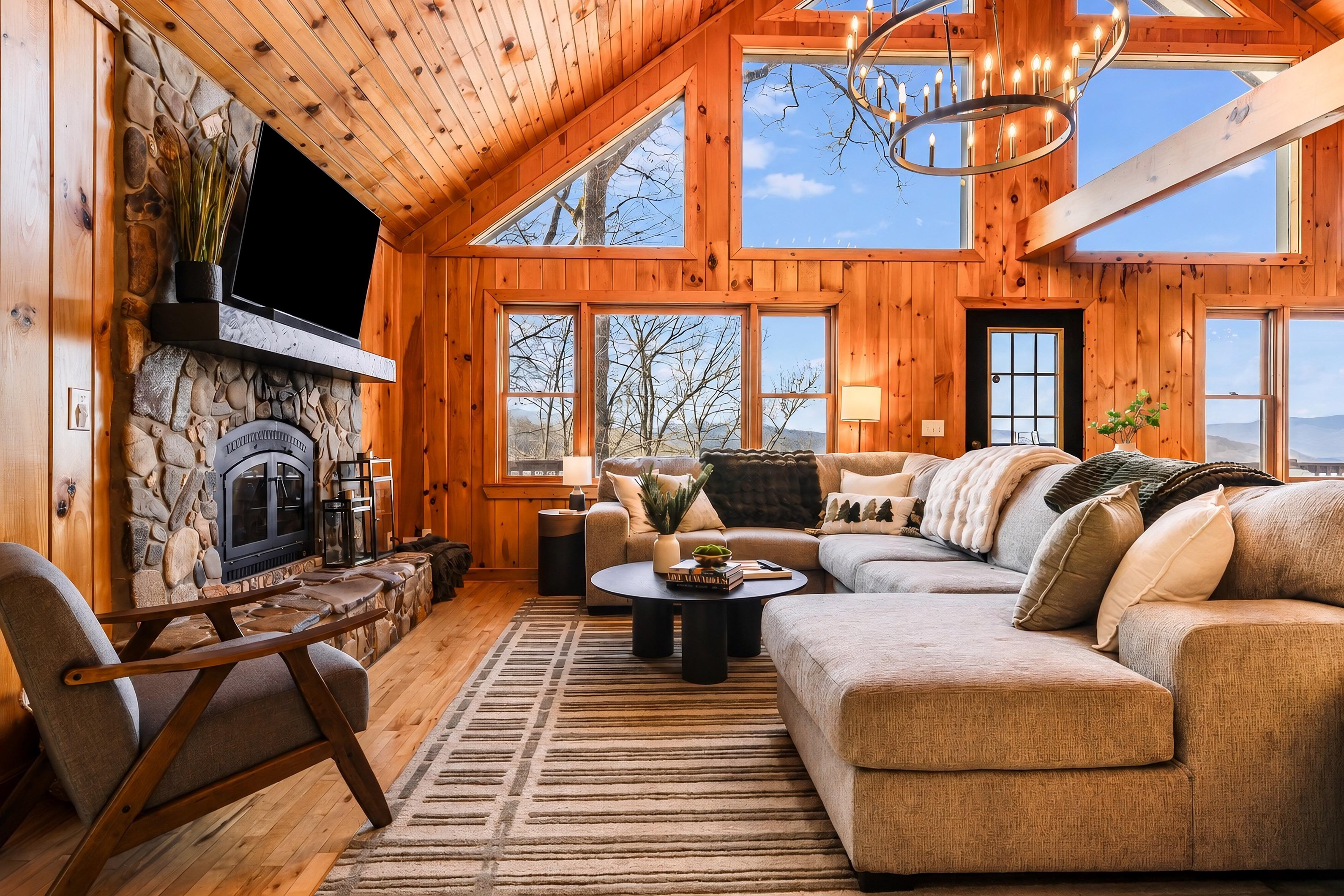 Enjoy beautiful, breathtaking scenery in every season, captured from both inside and outside the cabin. Winter has its own special feeling here!(please note there is no fireplace listed as an amenity)
