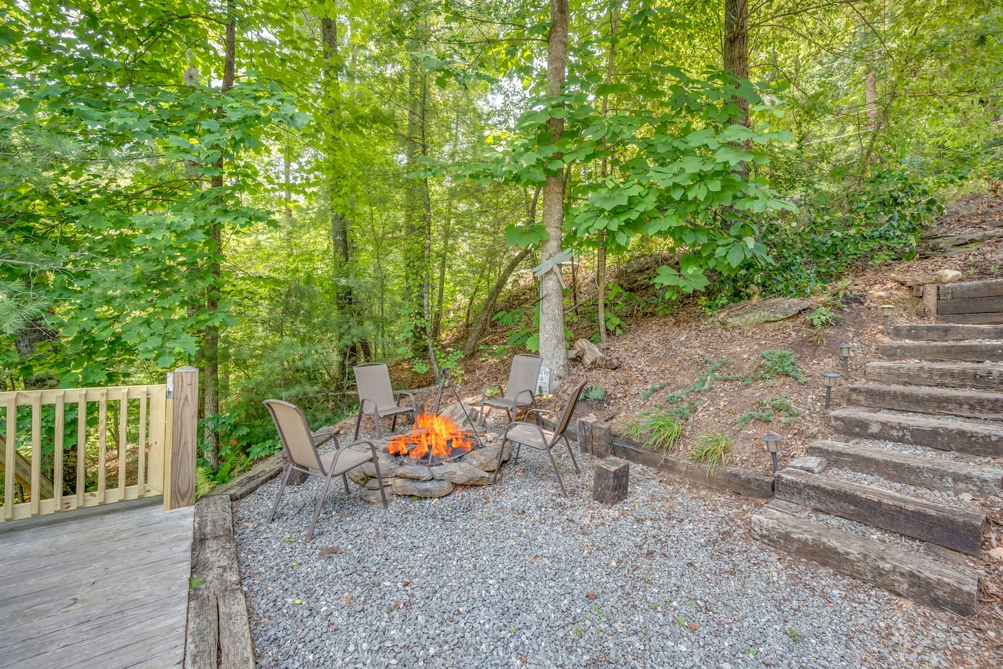 Outdoor firepit area and outdoor seating area