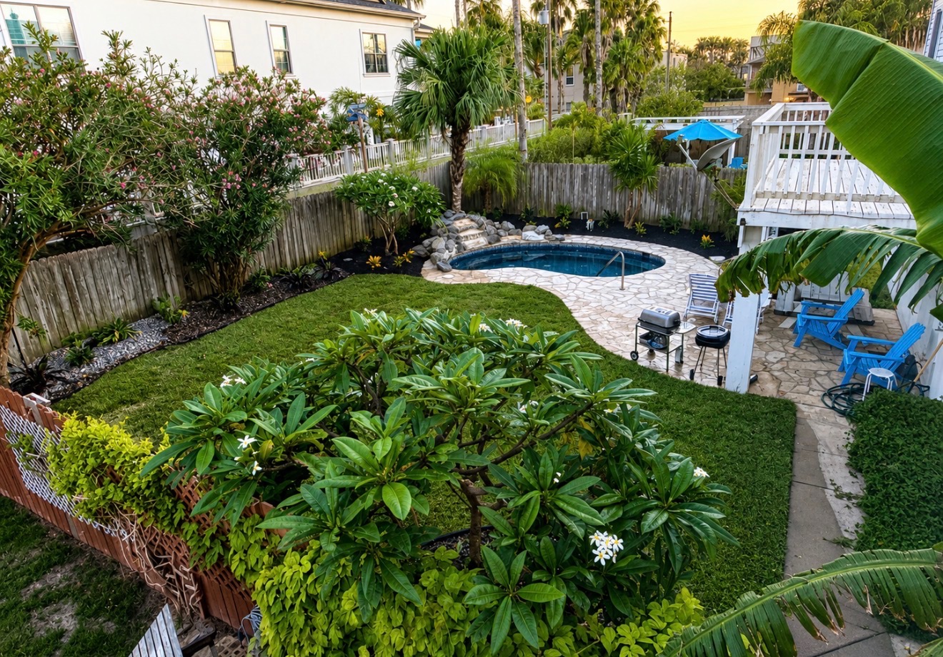 Dine al fresco on the private patio, overlooking your own pool and serene tropical oasis.