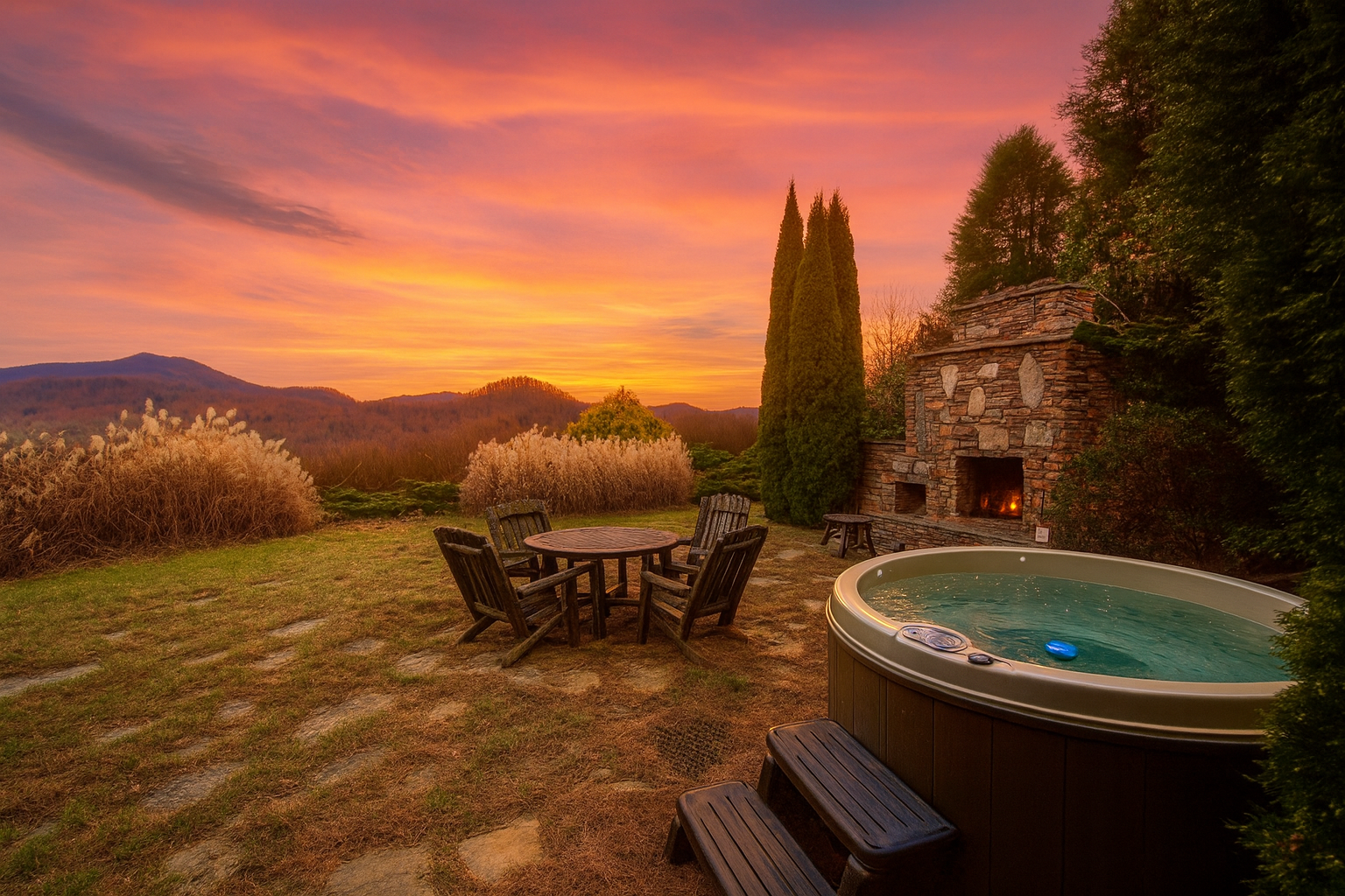 Ultimate relaxation! This serene outdoor space, complete with a hot tub, provides a tranquil escape for rejuvenating your mind and body.