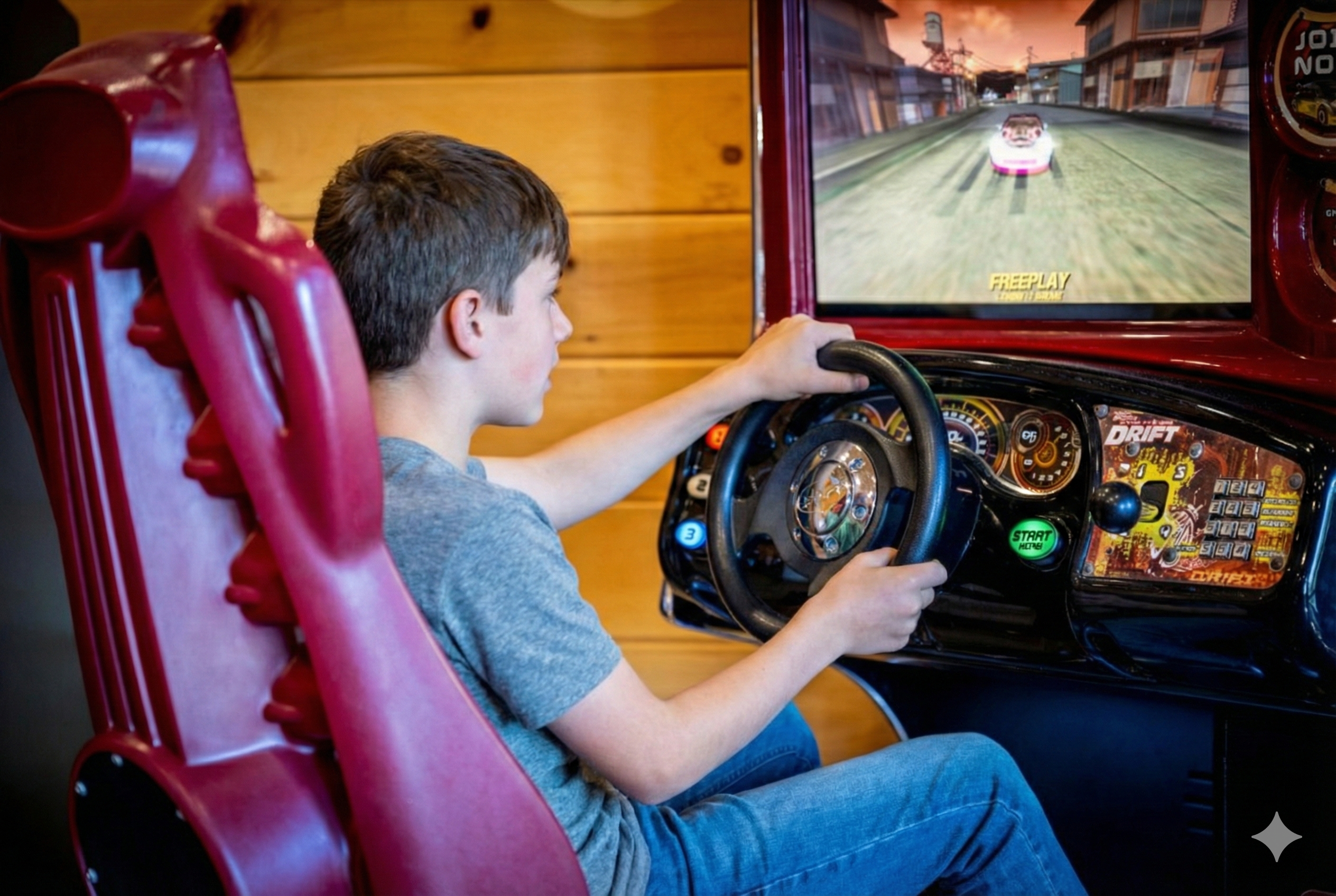 The kids will love the racing game and other video games in the arcade