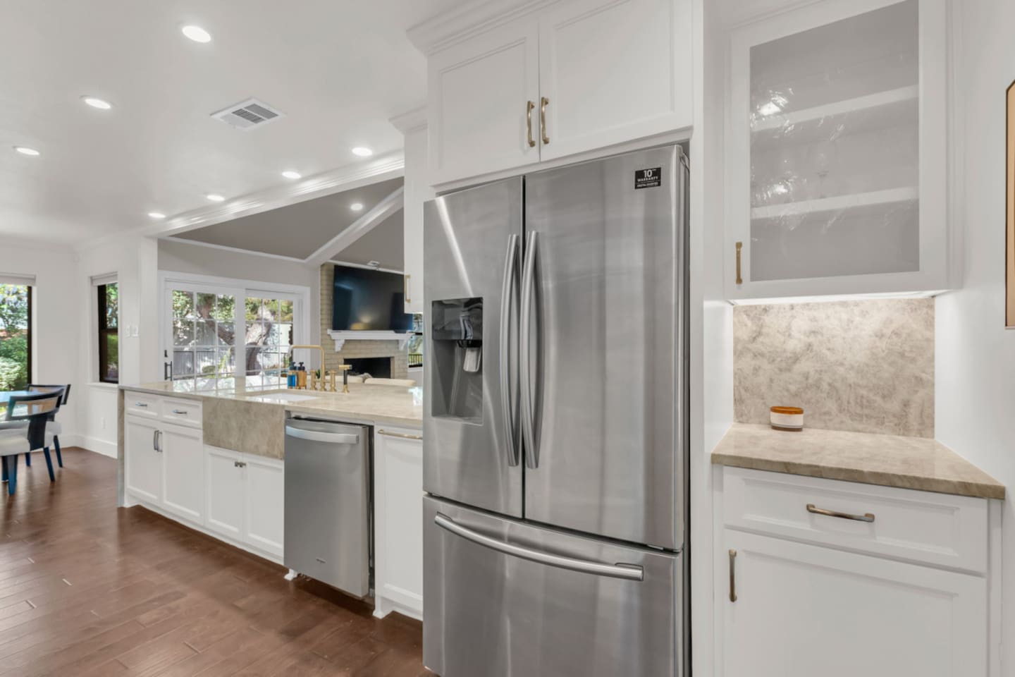 Full-size refrigerator with dedicated pantry space, offering plenty of room to store groceries and essentials for longer stays.