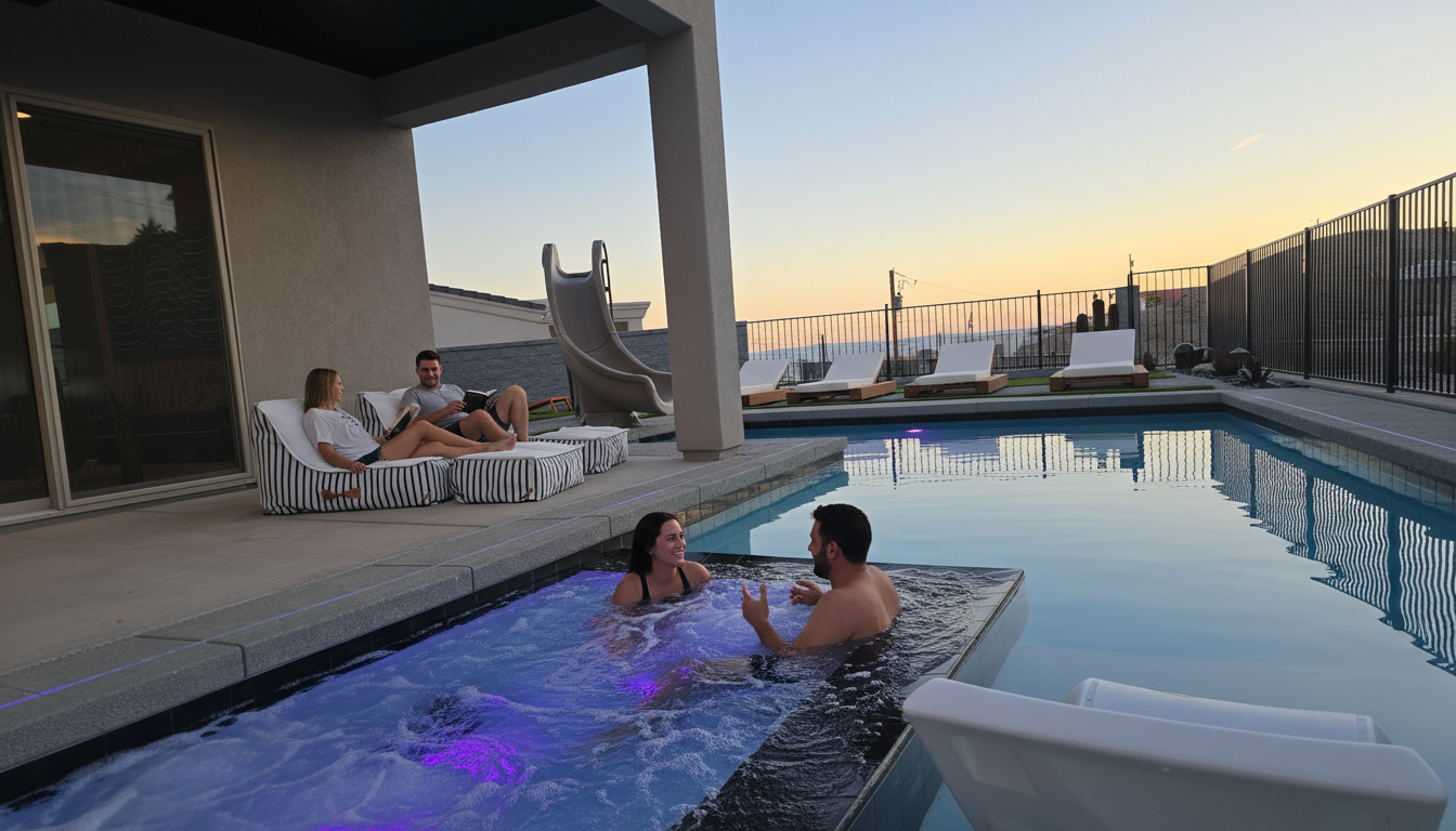 Watch amazing sunsets from the pool and spa.