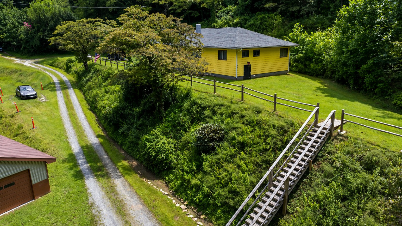 Overhead Stairs and Back yard