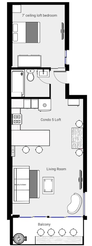 Casa Capistrano Condo 5 (Loft bedroom)ft bedroom (7' ceilings) and King Murphy Bed in the living room.