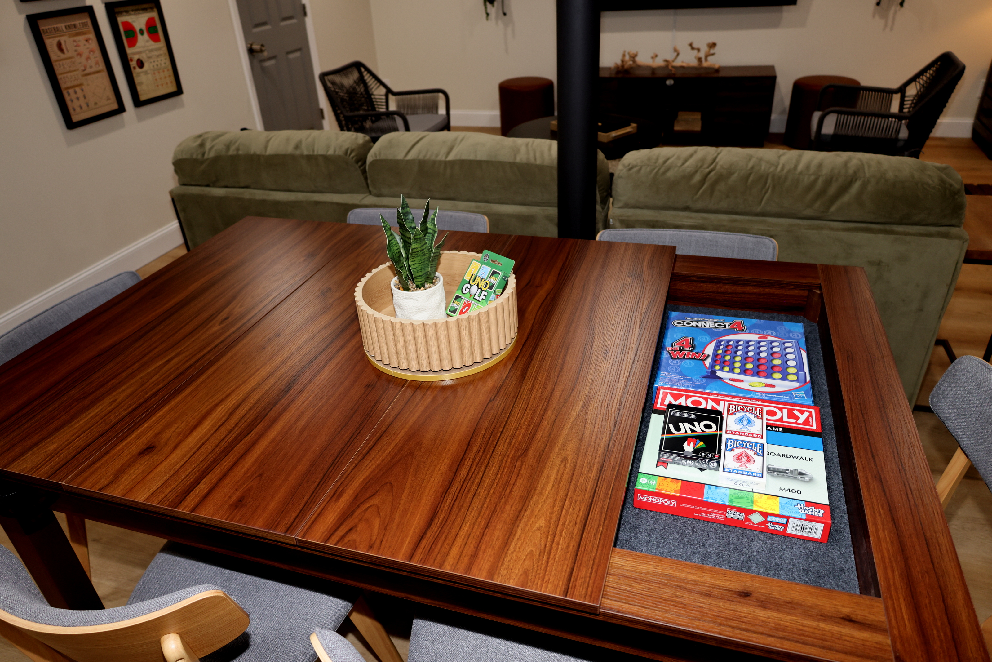 Game table with built-in game storage, perfect for family game nights and group fun