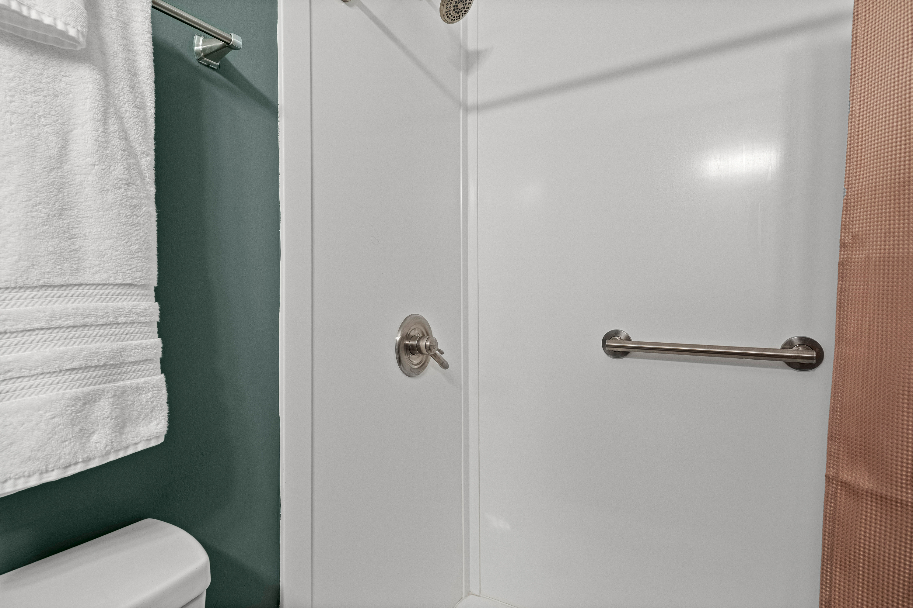 Our master bath features a combo shower/tub, great for the kiddos.