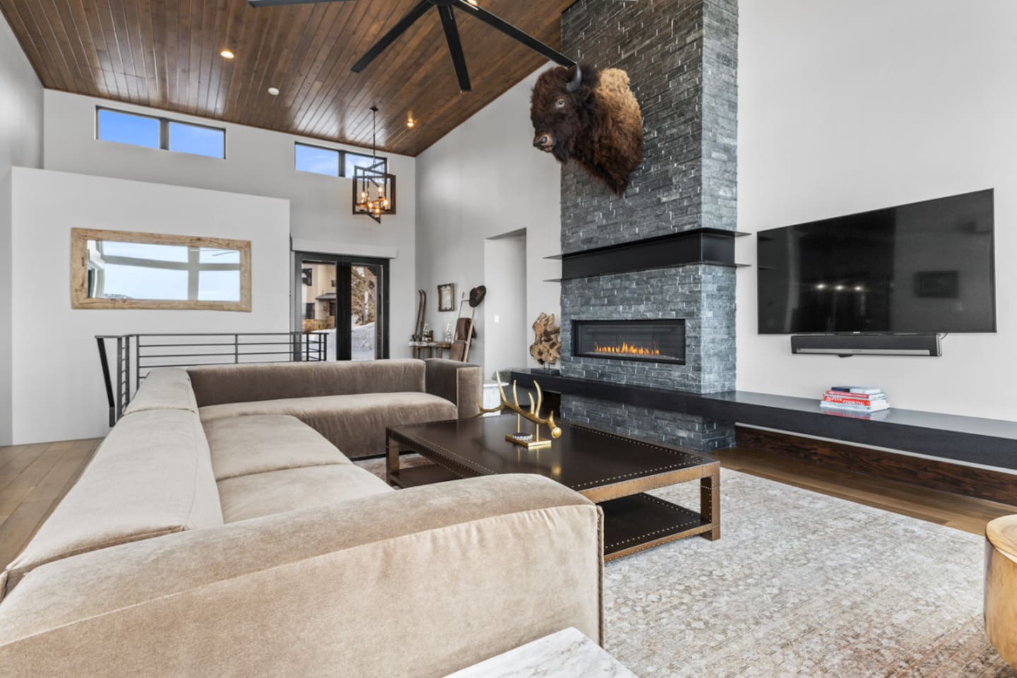 Living Room with HDTV & Electric Fireplace