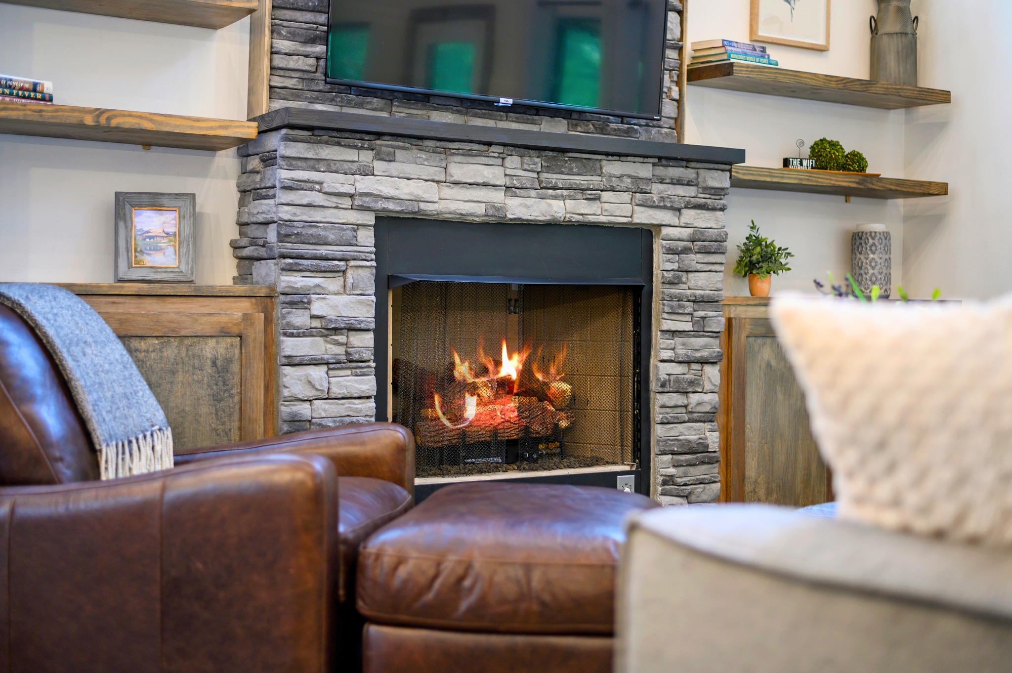 Watch your favorite show or simply enjoy the flicker of the fire and the sound of stillness.