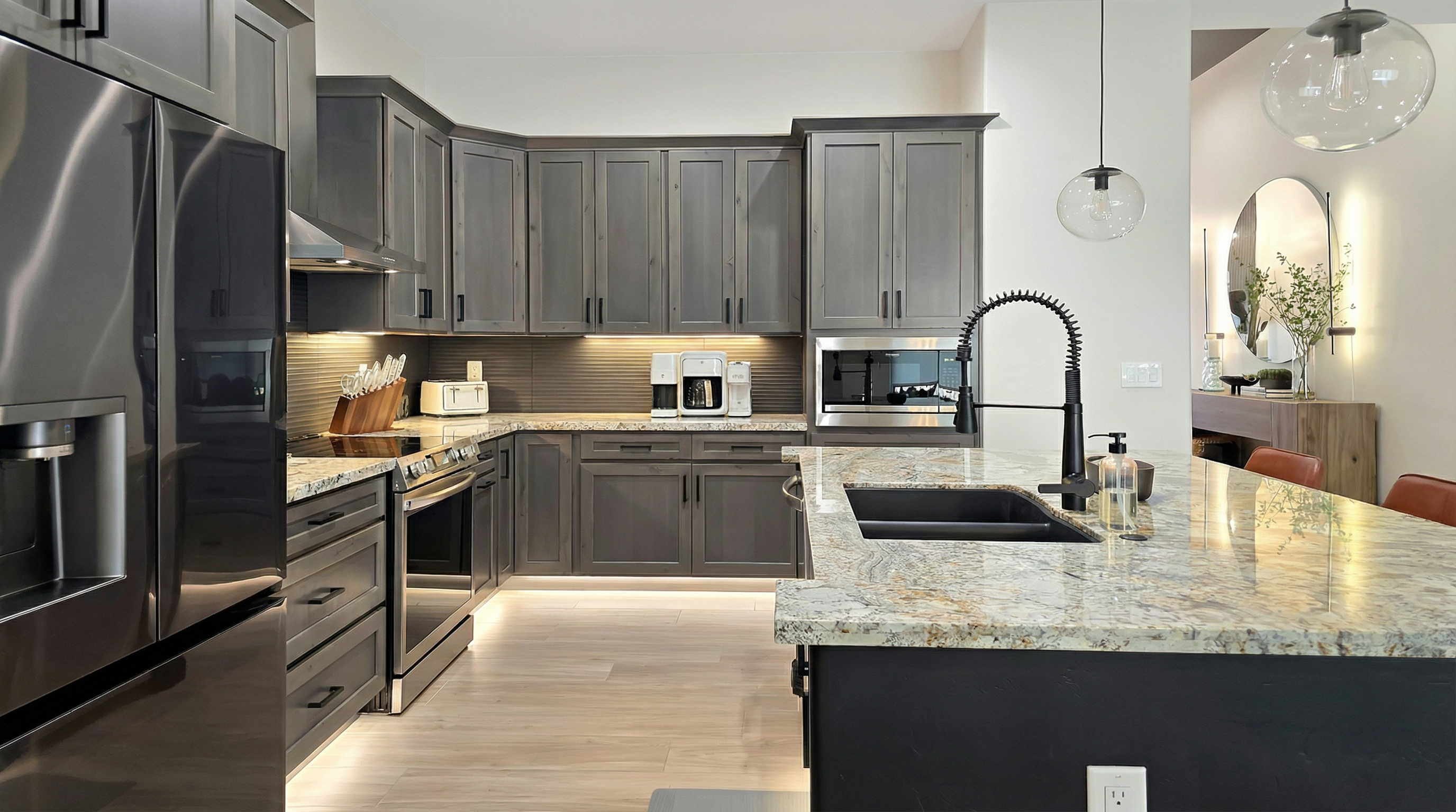 Modern and stylish kitchen with island.