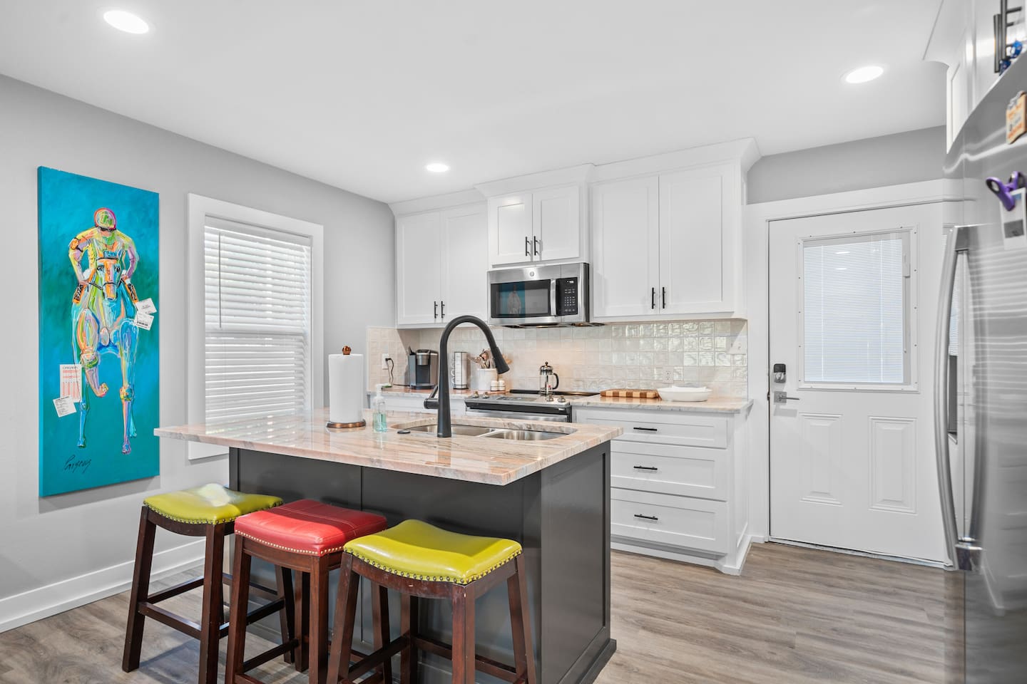 The Breakfast Bar doubles as the Indoor Dining Table.