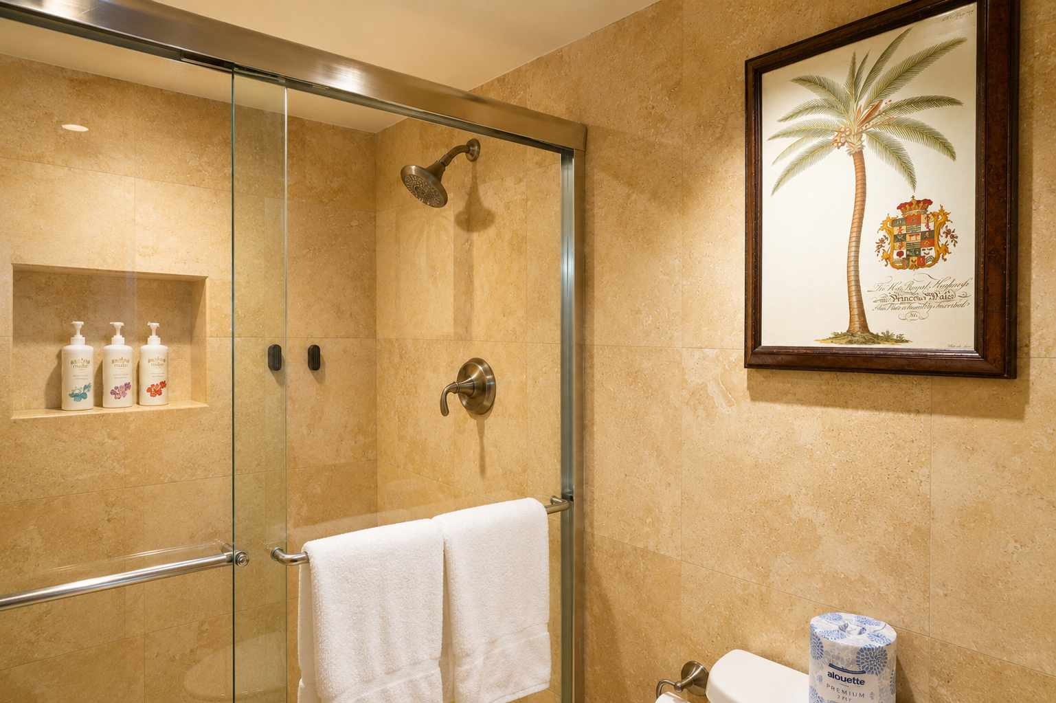 Shampoo, conditioner and body wash provided for your stay