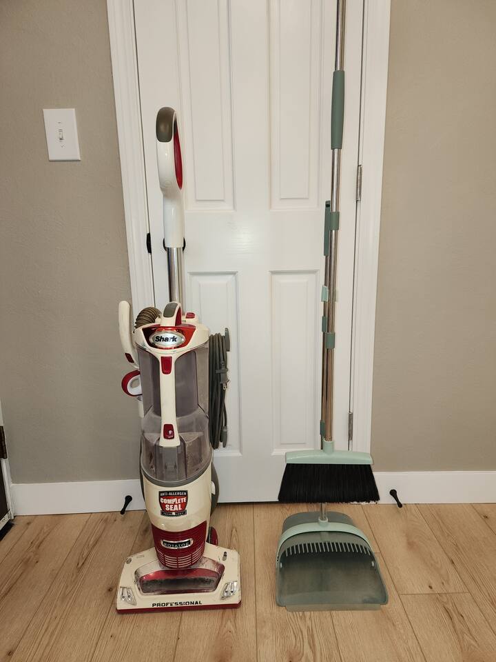 Mopping and sweeping equipment provided for you to keep your space clean. k