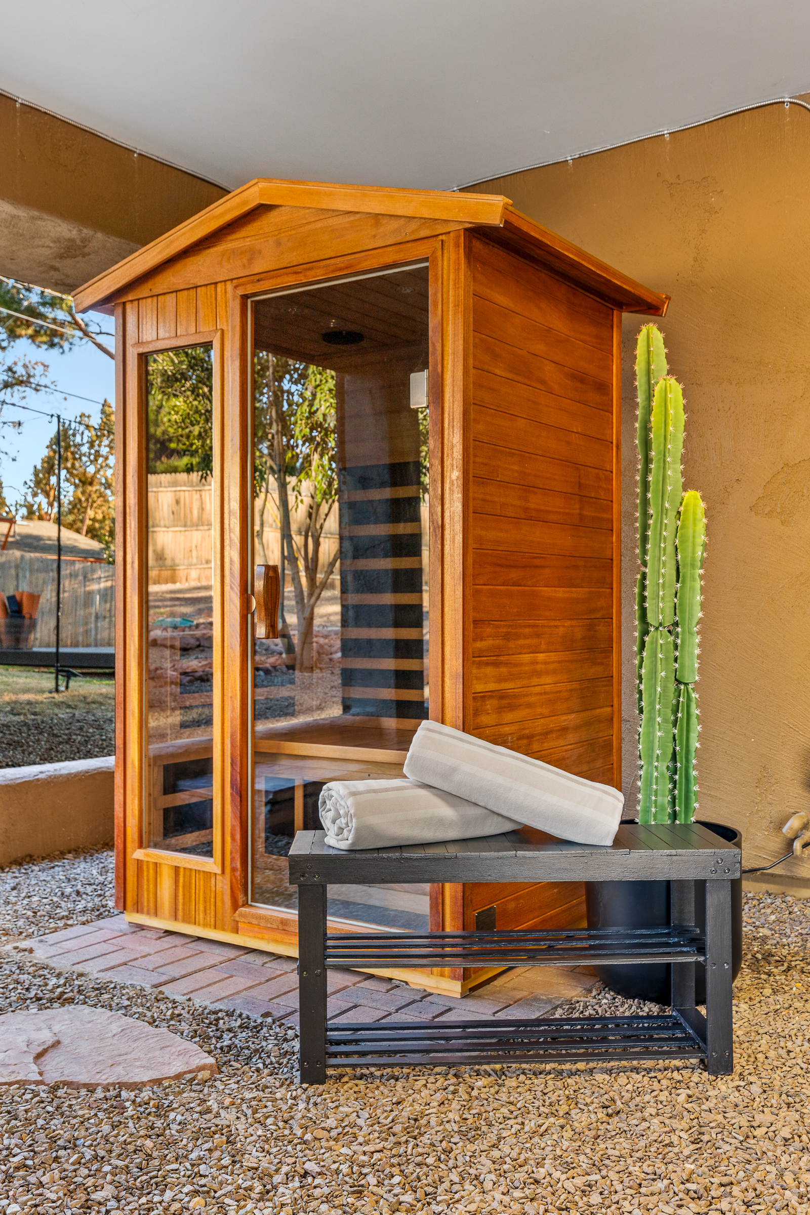 The private infrared sauna offers a warm, restorative space to relax, reset, and unwind after a day of hiking or exploring Sedona.