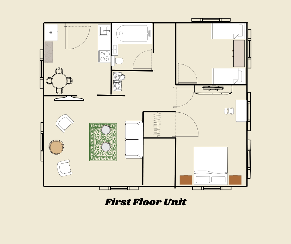 Floor plan of the apartment — not to scale, but it provides a good idea of the layout.
