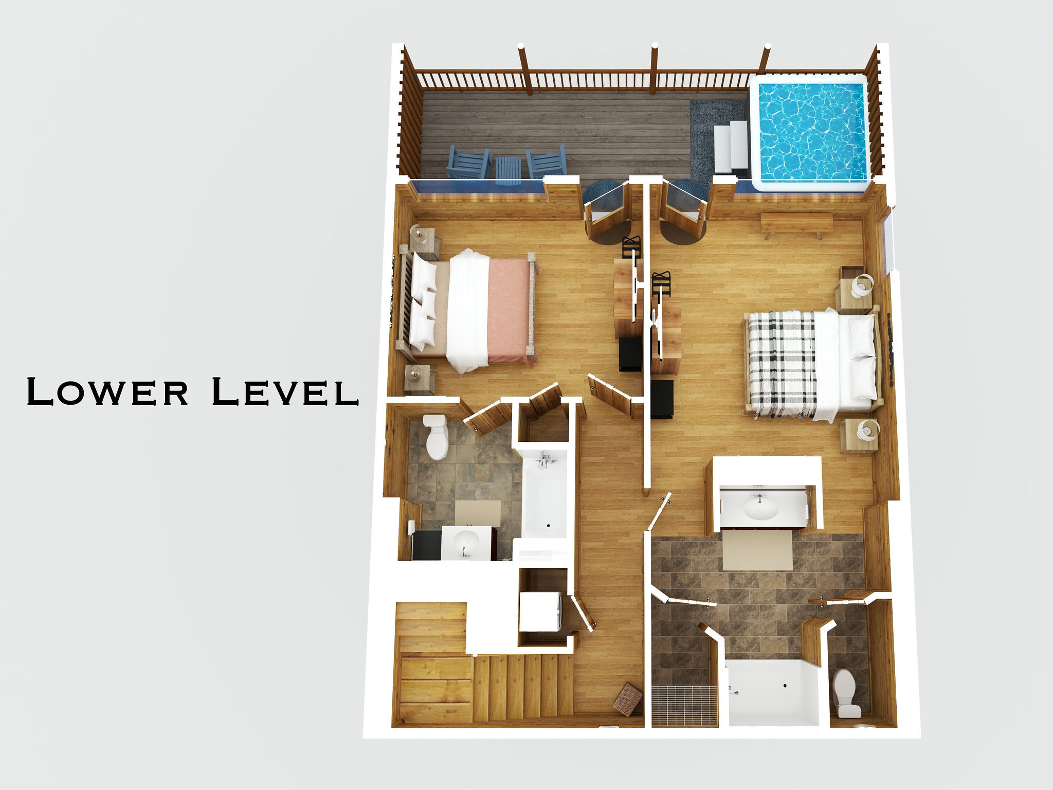 Two cool & private king suites await on the lower level.