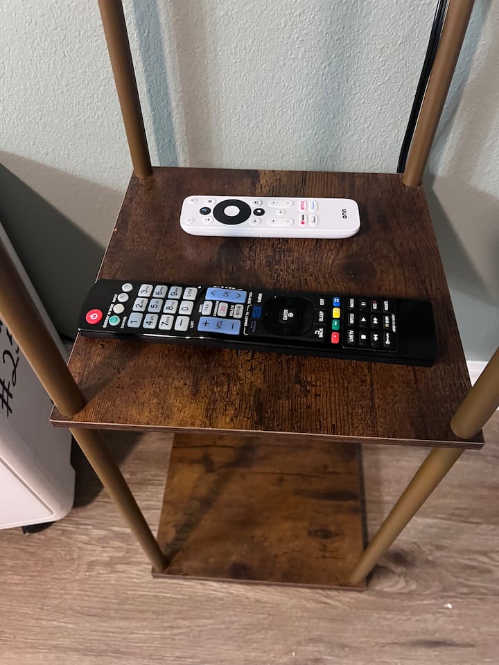 Remote control provided for the Smart TV and streaming apps.
