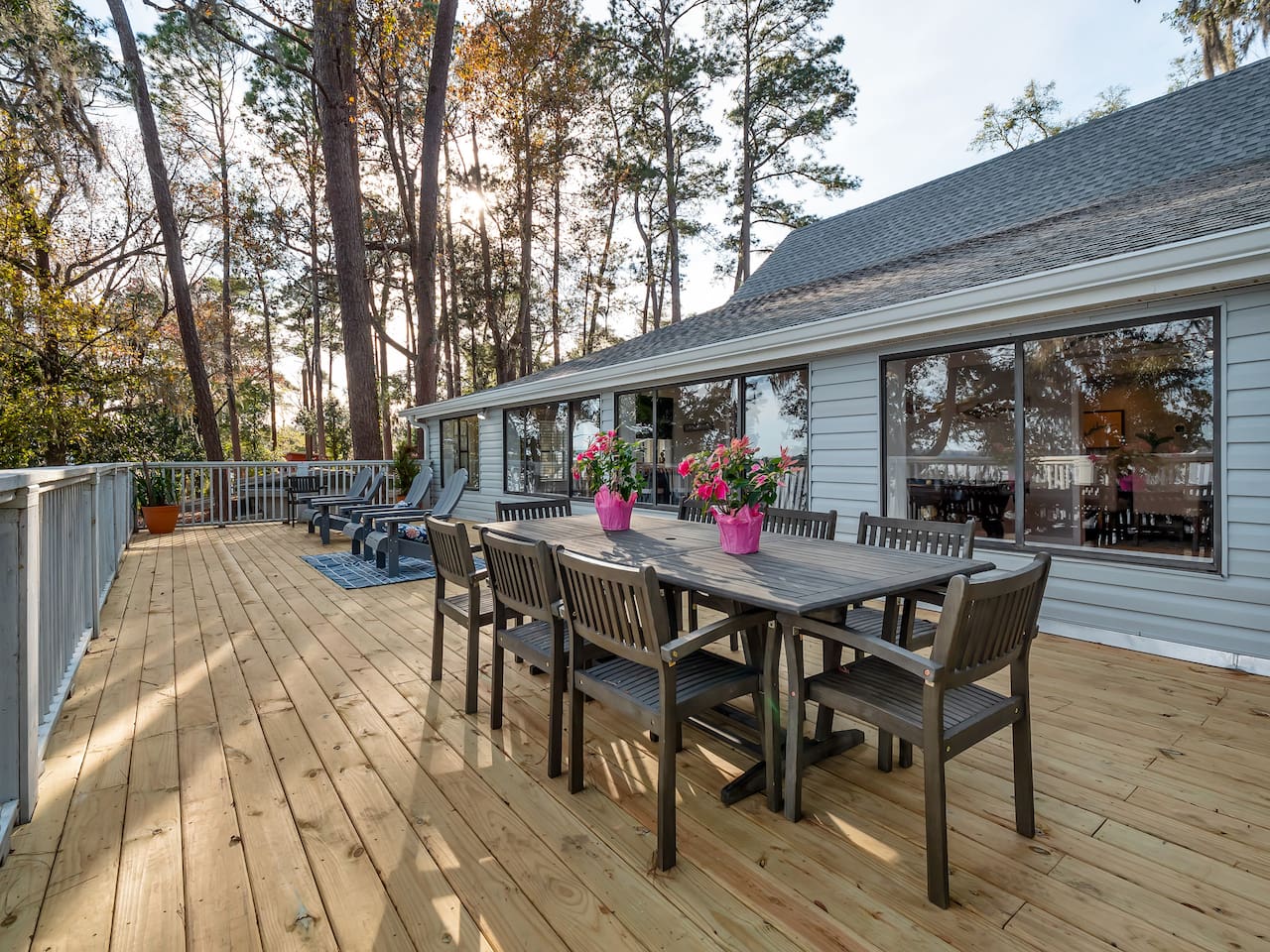 Outside dining table for 8 plus adirondack chairs