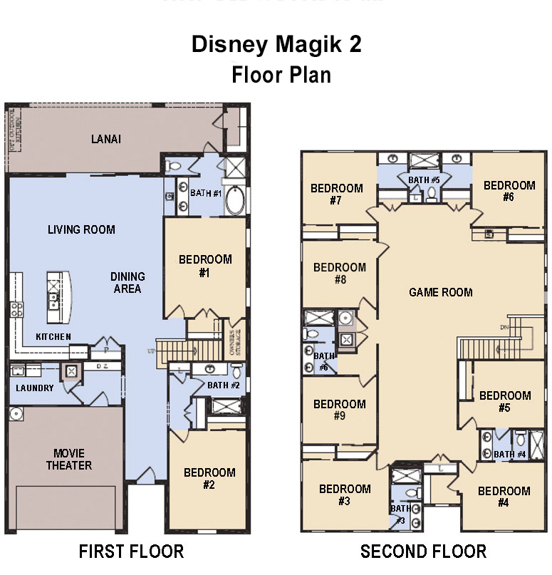 Disney Magik TWO Floor Plan (The following bedrooms & bathrooms are labeled per this plan)