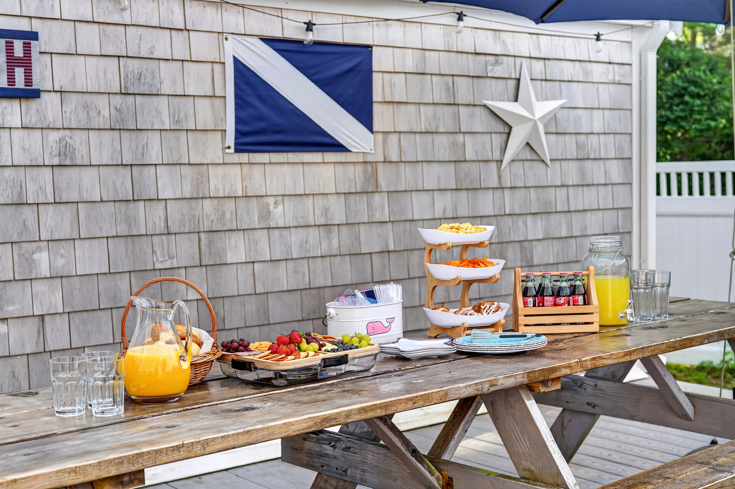 Outdoor picnic table set for al fresco dining, making every meal feel like a vacation.