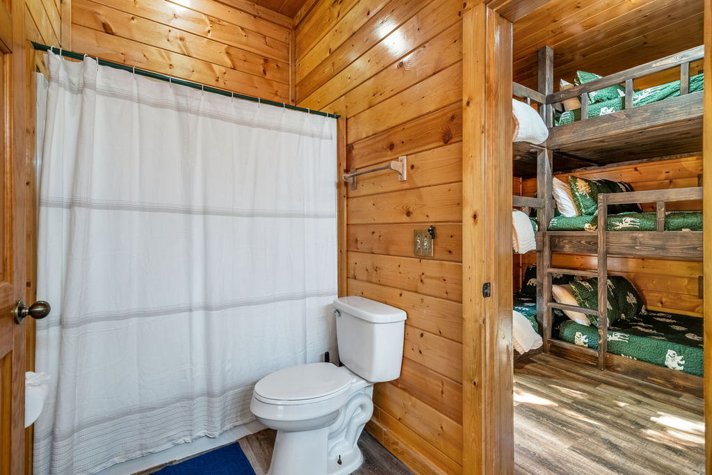 Rinse off the day or soak it in&mdash;this tub and shower combo blends rustic charm with everyday comfort, perfect for your mountain stay.