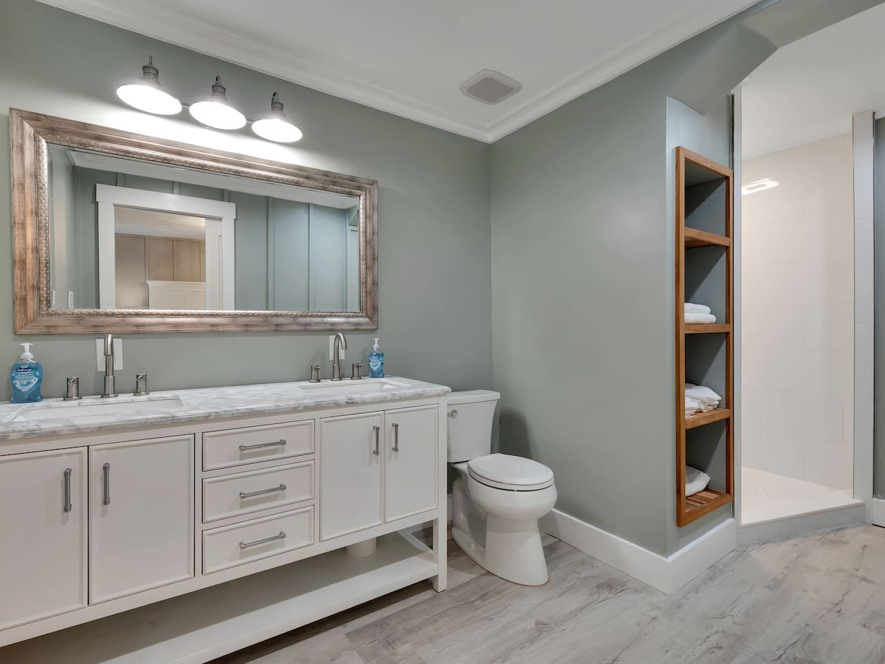 Master bathroom, double vanity, walk-in shower, bluetooth music connection