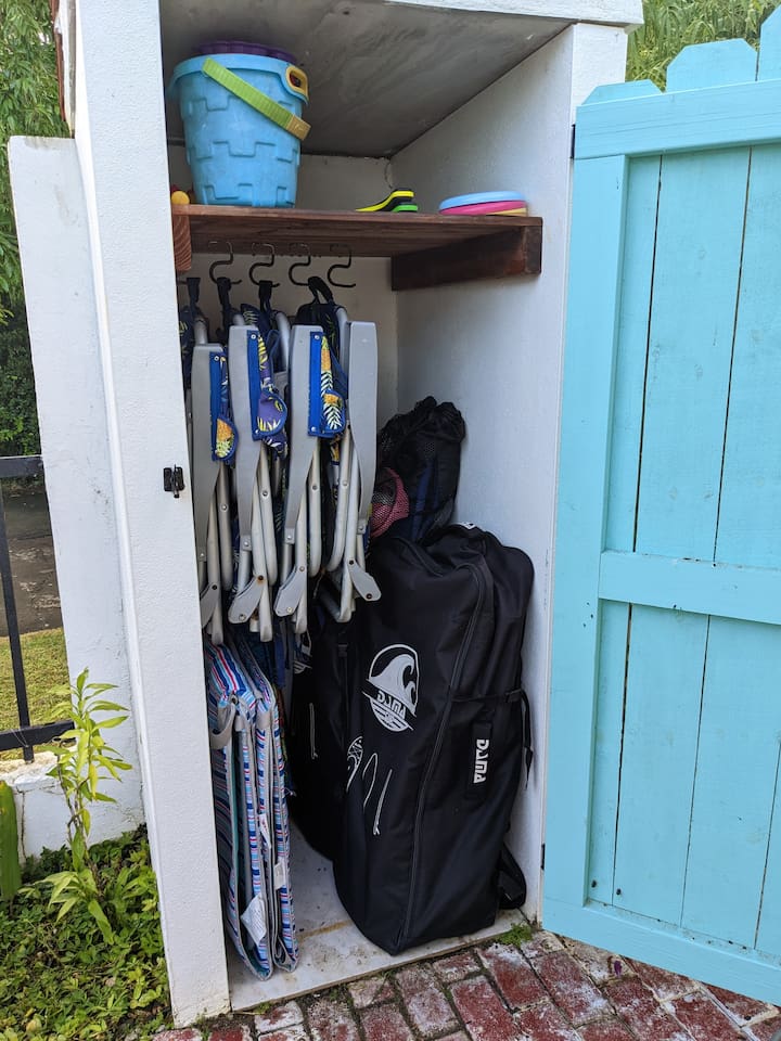 We provide you with 6 beach chairs, beach bag, beach cooler, 2 stand up paddle boards(inflatable), 2 full face snorkles(one adult, 1 child, 1 mask, kids beach toys. We are always adding new items based on feedback. Let us know!