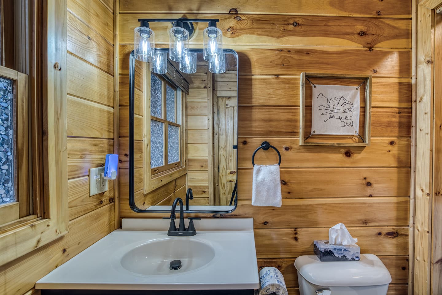 Laundry room in the half bathroom on the main-level, we use only fragrance-free non-toxic laundry detergents on our linens and towels.