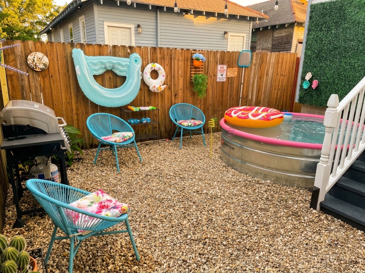 Splash and float in the pool while cooking up some BBQ and hanging with the homies!