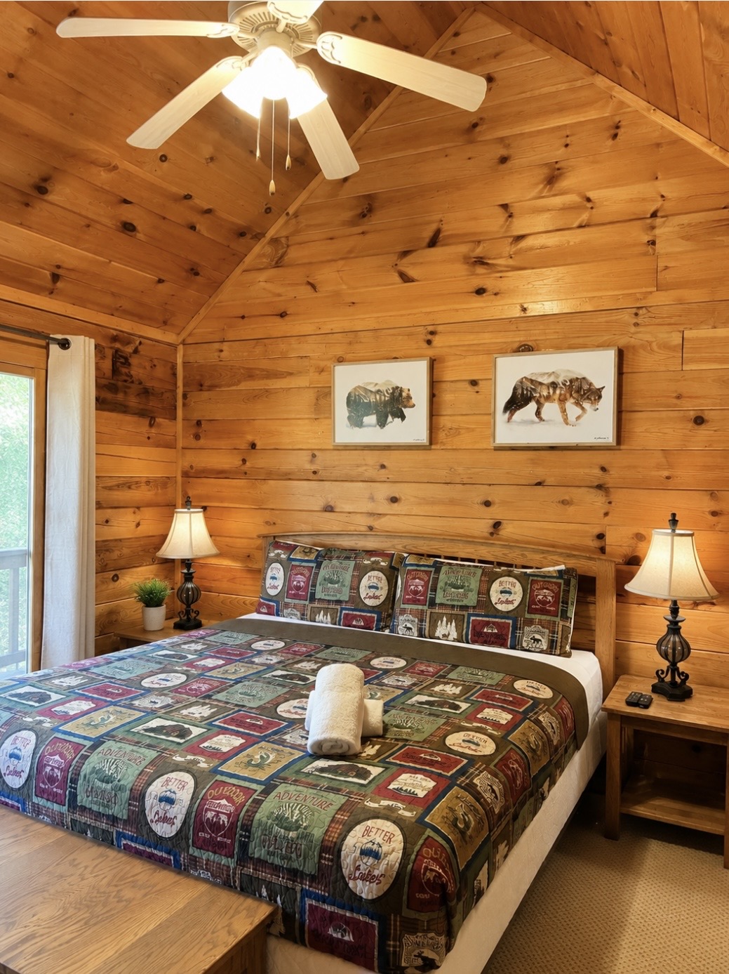 Bedroom on main floor, also has a large Jacuzzi tub inside the room. 