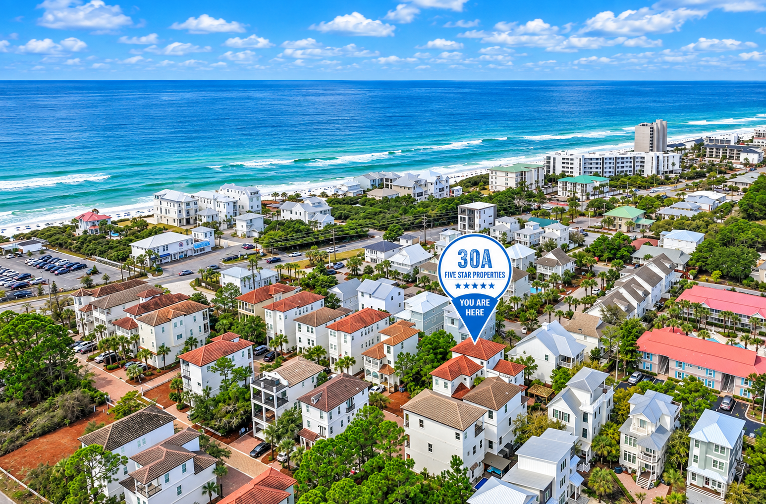 Aerial view of the neighborhood and coastline