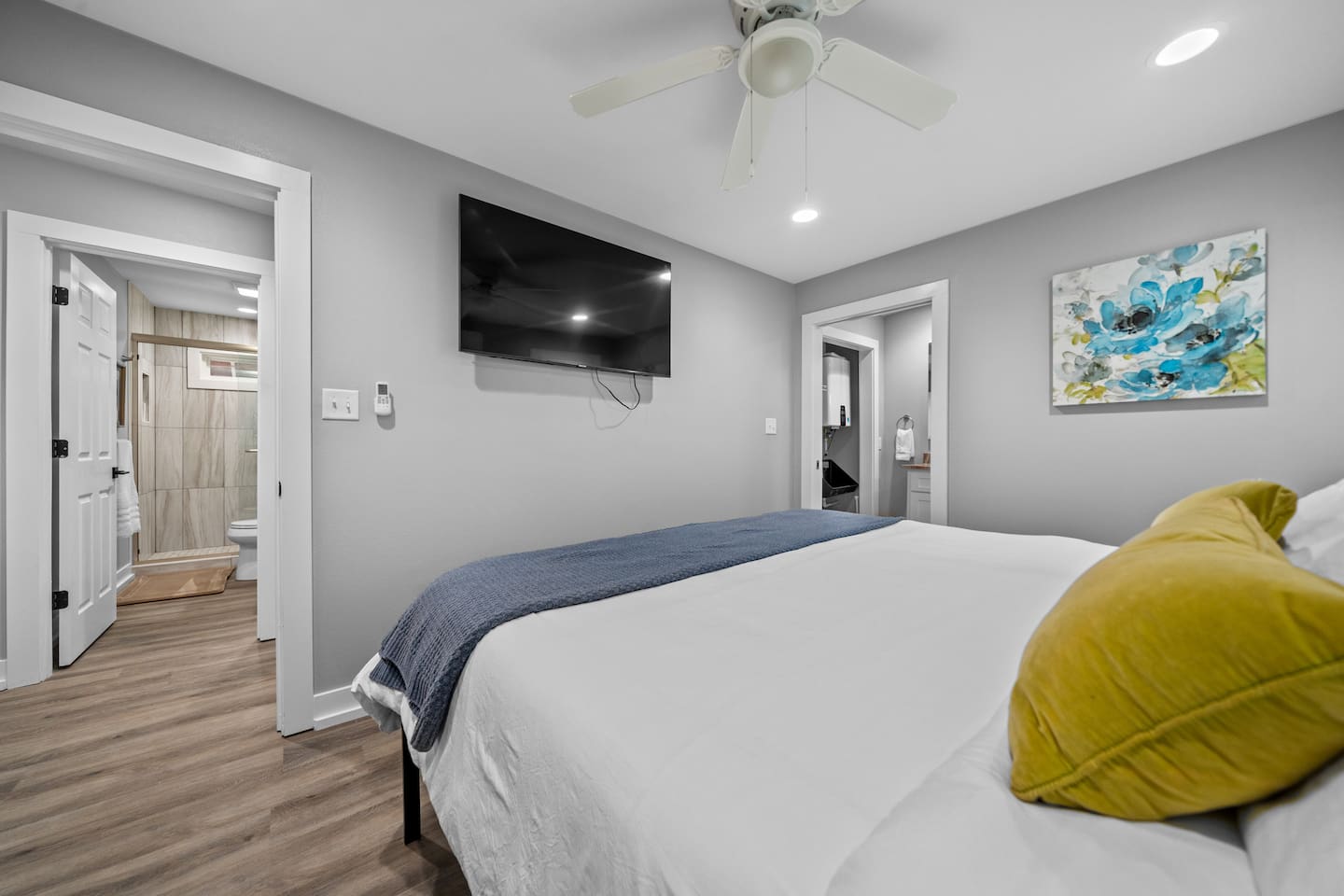 This View shows the Ensuite Bath on the Right and the Hall Bathroom that serves the 2nd Bedroom on the Left.
